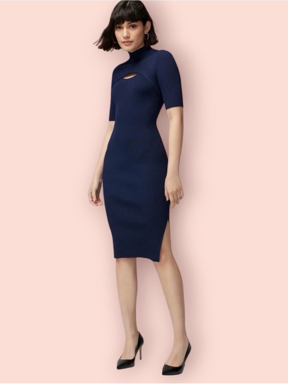 WHITE HOUSE BLACK MARKET cutout elbow sleeve ribbed dress Small